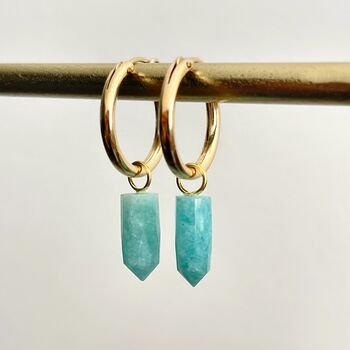 Amazonite Gemstone Spike Hoop Earrings In Gold Vermeil, 6 of 6