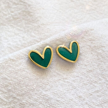 Forest Green Polymer Clay Heart Studs, 4 of 5
