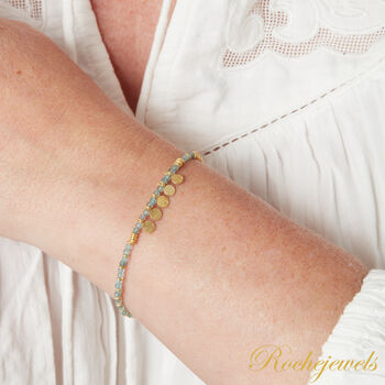 Blue Aquamarine Gold Silver Beaded Charm Layering Bracelet, 4 of 7