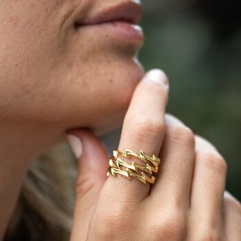 Gold Plated Lightning Bolt Stacking Ring, 2 of 7