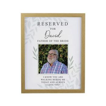 Personalised 'Reserved For' Memorial Photo Wedding Seat Sign Oak Frame, 3 of 3