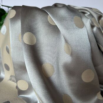 Silky Beige And Silver Spot Reversible Scarf, 7 of 9