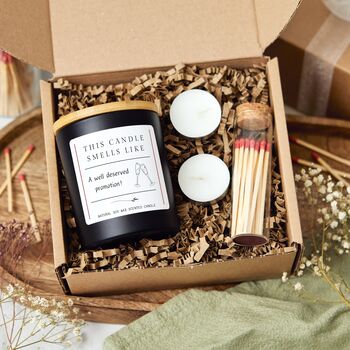 Smells Like A Promotion Funny Soy Wax Candle Gift, 4 of 12