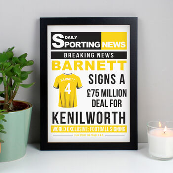 Personalised Football Signing Newspaper Framed Print, 4 of 9