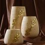 Set Of Three Travertine Vase Trio With Brass Accents, Natural Stone, thumbnail 1 of 2