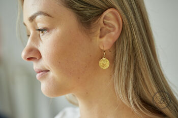 Handmade 24k Gold Plated Coin Earrings With Ear Wire, 6 of 10