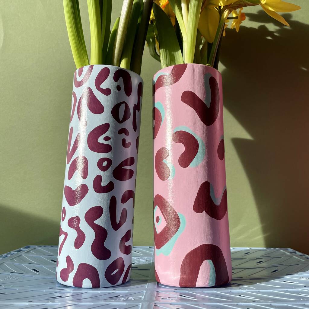 Colourful Leopard Print Hand Painted Tall Vase By Pimpupyourplants