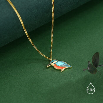 Sterling Silver Enamel Kingfisher Necklace, 2 of 12