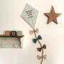 Welcome To The World, Hanging Fabric Kite, Turquoise Cotton With Baby Animal Print And Four Fabric Bows, thumbnail 5 of 11