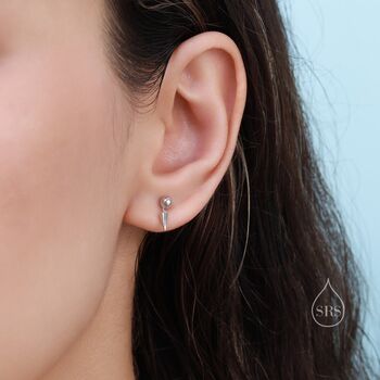 Tiny Dangling Spike Stud Earrings In Sterling Silver, 7 of 11