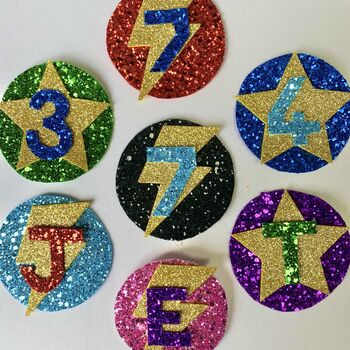 Custom Glitter Birthday Badge With Star Or Flash, 9 of 9