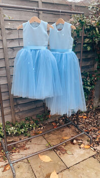 Girls Blue Ankle Length Tutu Flower Girl Dress, 2 of 7