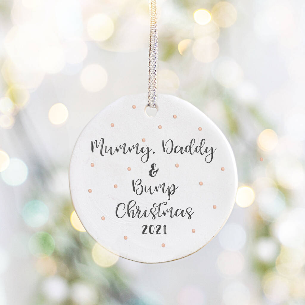 Personalised Mummy, Daddy And Bump Christmas Decoration, 1 of 7