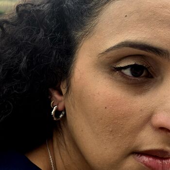 Bamboo Everyday Sterling Silver Huggie Hoop Earrings, 2 of 4