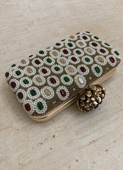 Liyana Handcrafted Multicoloured Beaded Clutch, 4 of 6