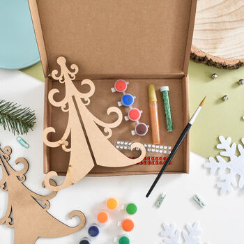 Personalised Christmas Tree Wooden Craft Kit Letterbox, 2 of 7