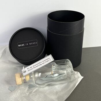 Personalised Silver Paper Ship In A Bottle – Silver Wedding Anniversary Gift, 9 of 9