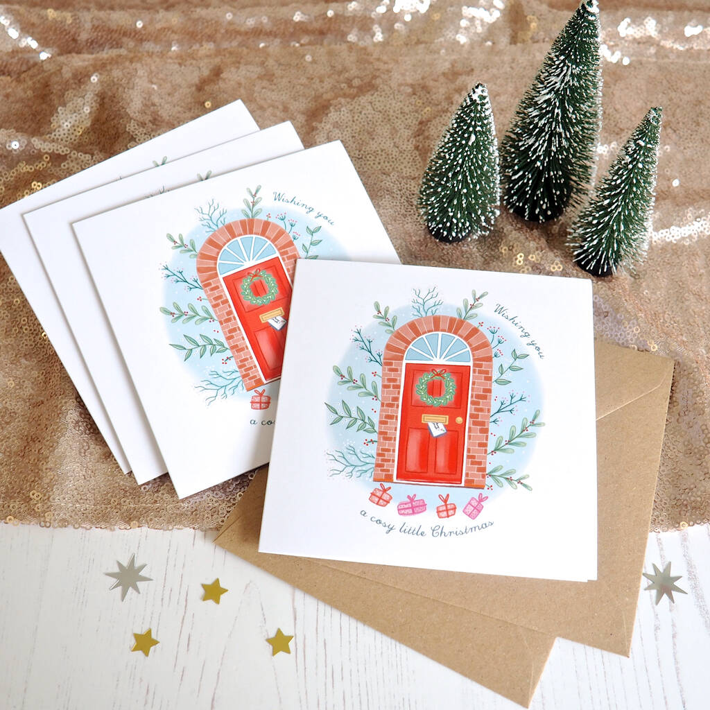 Christmas Red Door Pack Of Four Cards By Watercolour Sky