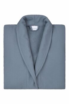 Palermo Grey, Navy, Green Waffle Unisex Dressing Gown, 3 of 12