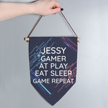 Personalised Linen Hanging Gaming Banner, 3 of 4