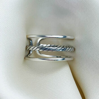 Sterling Silver Triple Band Adjustable Ring, 2 of 4