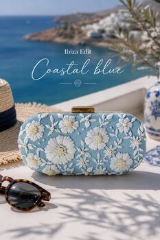 Coastal Blue | Light Blue Floral Embroidery Summer Clutch, 3 of 8