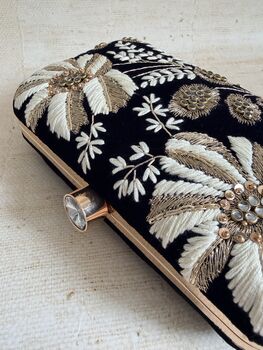 Black Velvet Floral Clutch Bag, 8 of 10