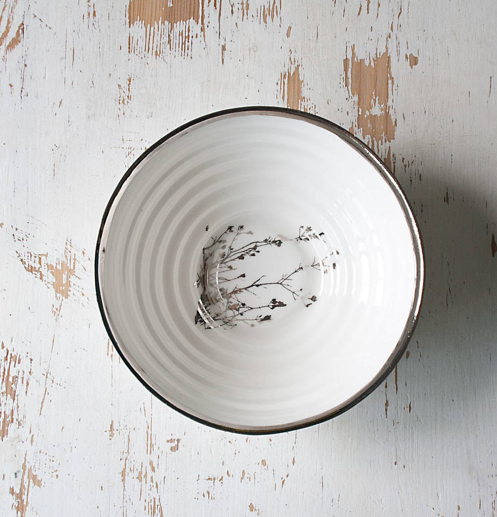 Porcelain Serving Bowl With Winter Twig Drawing, 1 of 12