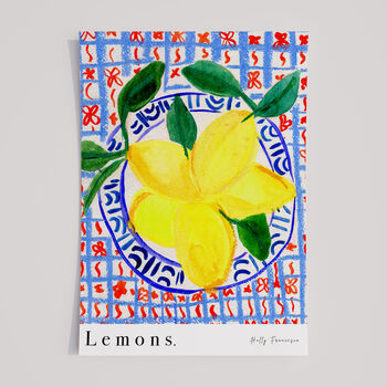 Bowl Of Lemons Table Scene Art Print Watercolour Pastel Poster, 2 of 3