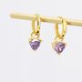 Sterling Silver Amethyst Purple Trillion Cut Cz Hoop Earrings, thumbnail 2 of 12