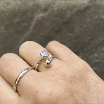 Adjustable Silver Birthstone Ring June: Moonstone, 3 of 4