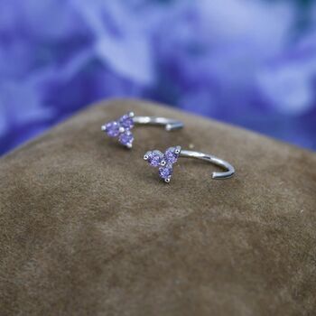 Amethyst Purple Trio Huggie Hoop Earrings, 3 of 11