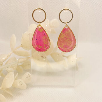 Pink And Gold Foil Statement Teardrop Shaped Earrings, 3 of 8