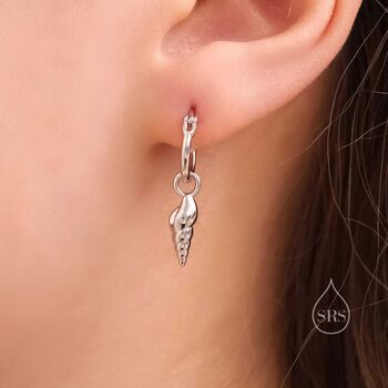 Mismatched Shell Huggie Hoops Earrings In Sterling Silver, 5 of 11