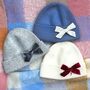 Cashmere Wool Personalised Velvet Bow Winter Hat, thumbnail 1 of 6