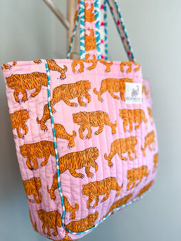Handmade Pink Tiger Quilted Tote Bag, 6 of 6