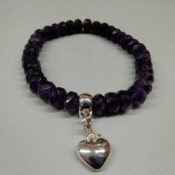 Amethyst Bead Bracelet With Sterling Silver Heart Charm, 3 of 3