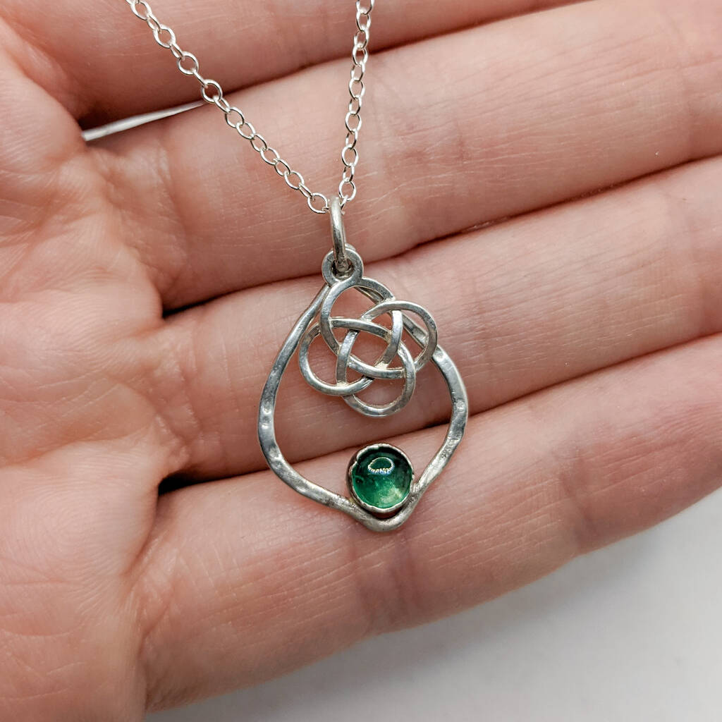 Celtic Emerald Silver Necklace
