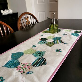 Table Runner With Green And Pink Floral Applique Leaves, 2 of 6