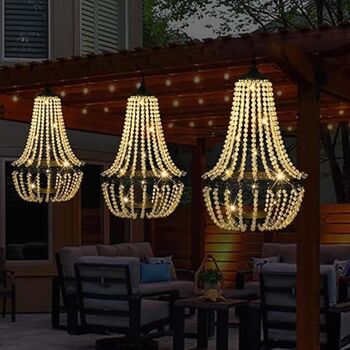 28' Tall Hanging Solar Powered Acrylic Crystal Chandelier Light Lantern Modern Outdoor Garden Meadow With 30 Cool White LED Lights For Yard, Patio And Gazebo Decorations, 11 of 12