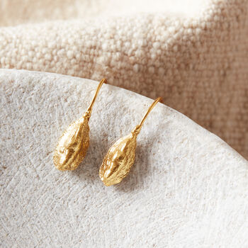 18 K Gold And Silver Cardamon Pod Drop Earrings, 8 of 9