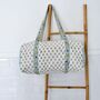 Block Printed Aqua, White And Green Floral Quilted Duffle Bag, thumbnail 4 of 9