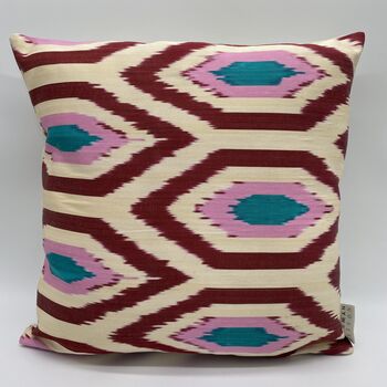 Ikat Silk Cushion Pink And Red Diamond, 2 of 11