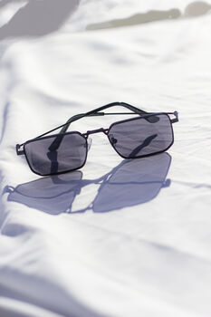 Black Nose Bridge Angular Rectangle Aviator Sunglasses, 4 of 7