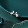Pelican Bird Stud Earrings In Sterling Silver, thumbnail 2 of 12