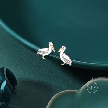 Pelican Bird Stud Earrings In Sterling Silver, 2 of 12
