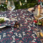 Luxury Christmas Heavy Linen Feel Tablecloth Robin And Berries Navy, thumbnail 1 of 7