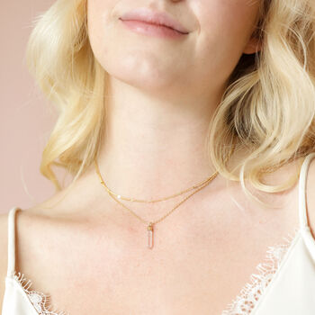 Gold Stainless Steel Double Rose Quartz Point Necklace, 2 of 4