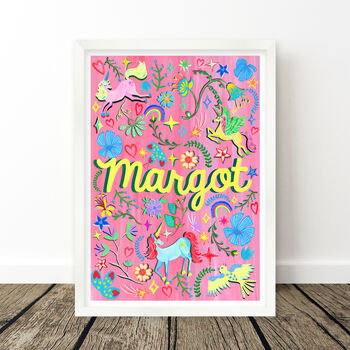 Pink Unicorn Name Print Set, 11 of 12