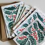 Candy Stripes And Holly Leaves Linocut Notecard Set Of Eight, thumbnail 2 of 12